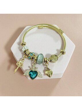 Angel Wings Beading Stainless Steel Bangle- Light Green